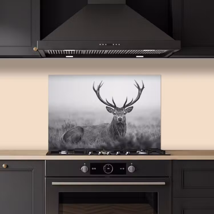 Spatscherm keuken - Hert - Mistig - Zwart - Wit — 2