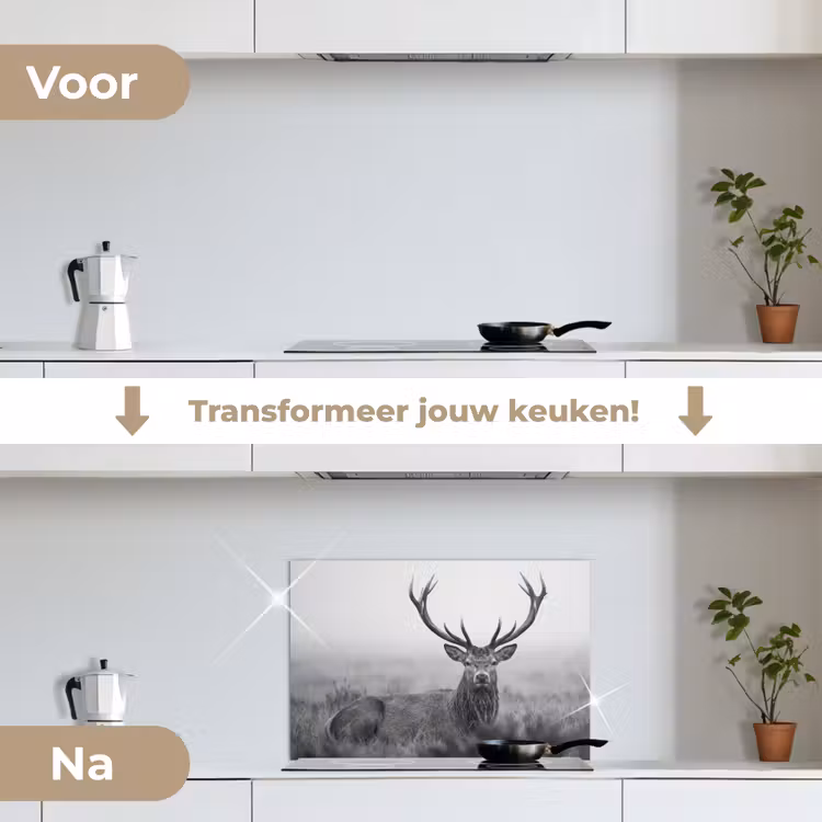 Spatscherm keuken - Hert - Mistig - Zwart - Wit — 3