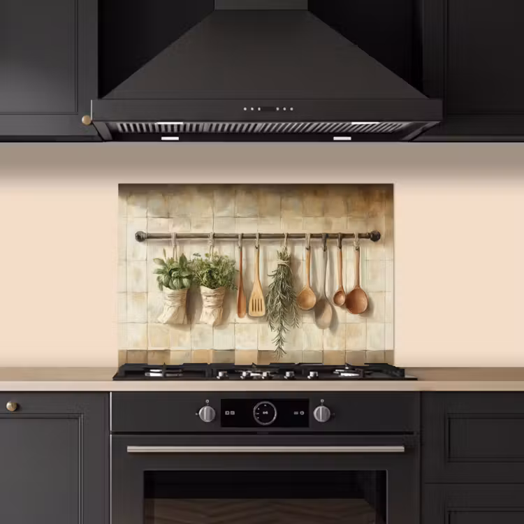 Spatscherm keuken - Hout - Keukengerei - Stilleven - Tegels — 2
