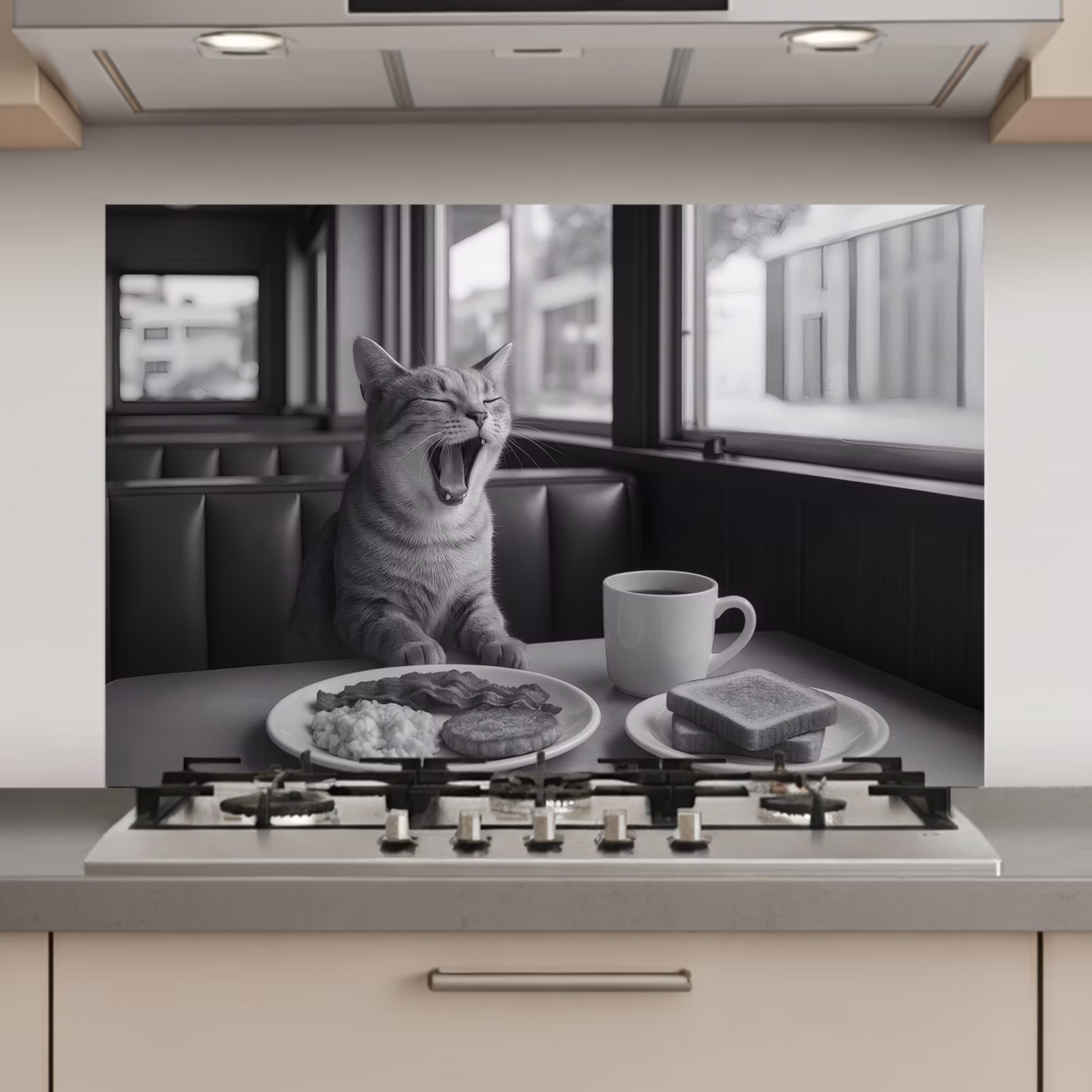 Spatscherm keuken - Kat - Koffie - Brood - Zwart — 1
