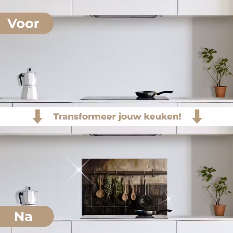 Spatscherm keuken - Keukengerei - Rustiek - Tegels - Kruiden — 3