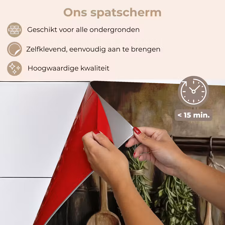 Spatscherm keuken - Keukengerei - Rustiek - Tegels - Kruiden — 4
