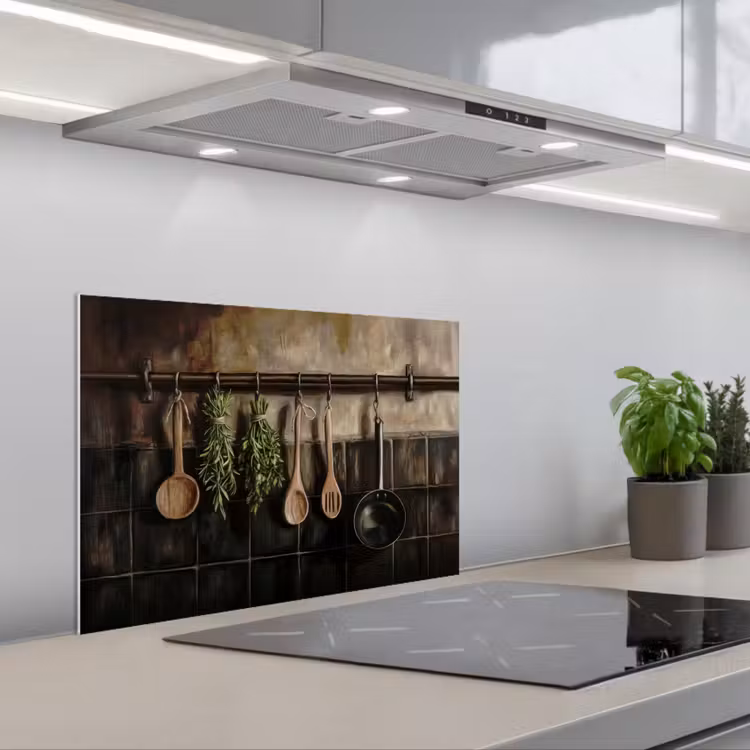 Spatscherm keuken - Keukengerei - Rustiek - Tegels - Kruiden — 5