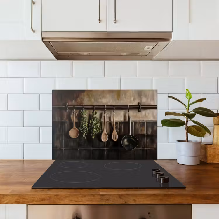 Spatscherm keuken - Keukengerei - Rustiek - Tegels - Kruiden — 6