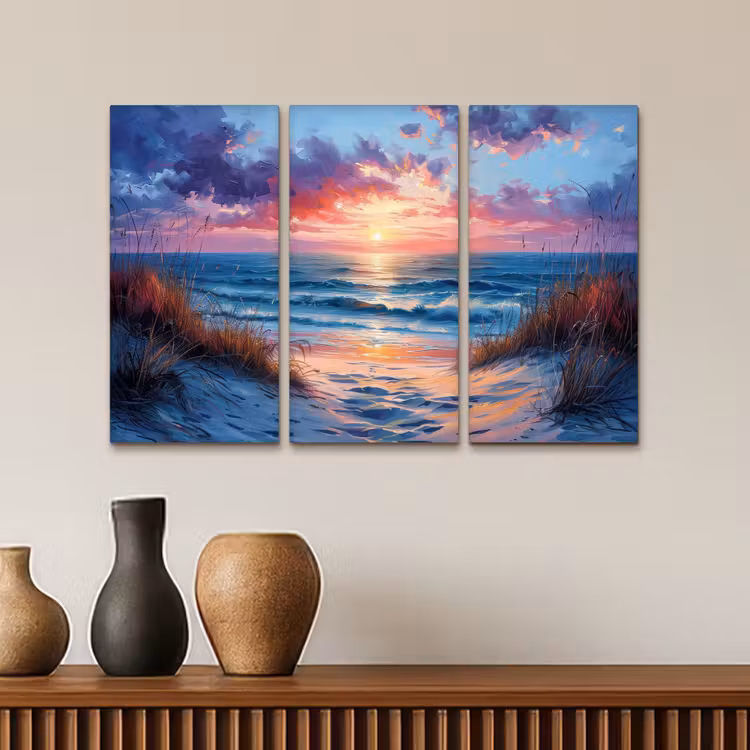 Meerluik schilderij - 3 luiken - Strand - Blauw - Verf - Paars — 4