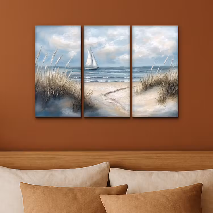 Meerluik schilderij - 3 luiken - Strand - Verf - Natuur - Boot — 3