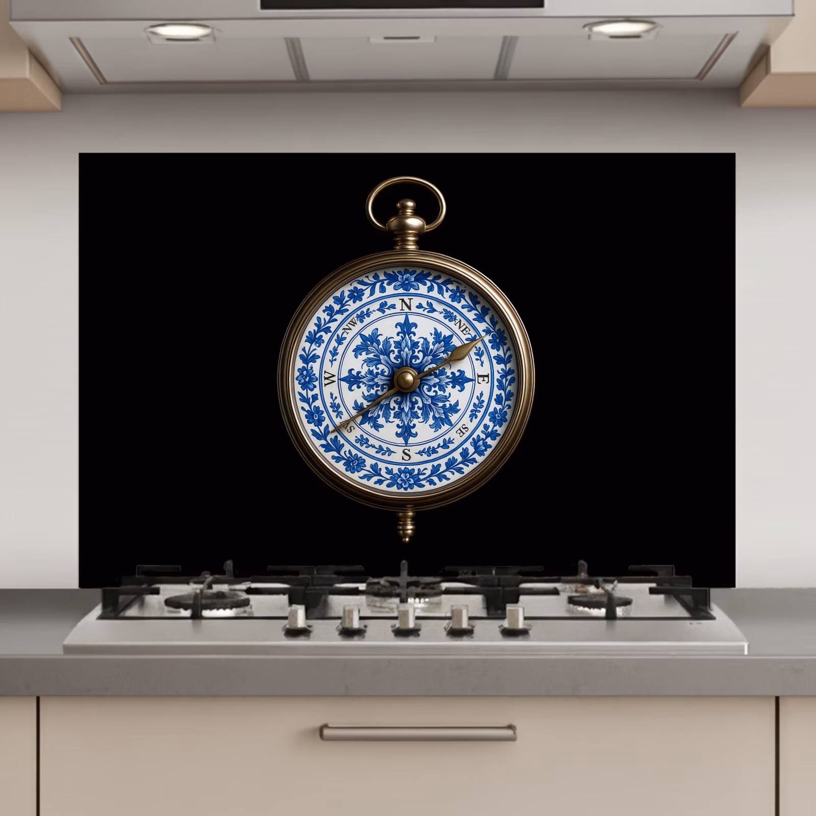 Spatscherm keuken - Kompas - Delfts blauw - Zwart — 1