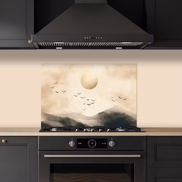 Spatscherm keuken - Landschap - Japandi - vogel — 2