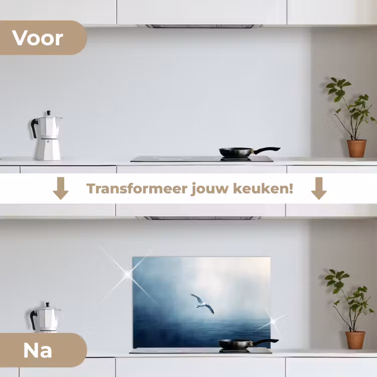 Spatscherm keuken - Meeuw - Wit - Zee - Mistig — 3