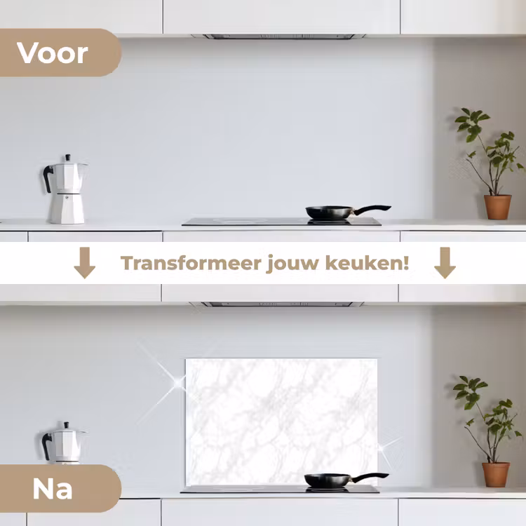 Spatscherm keuken - Minimalistisch - Wit - Grijze aders — 3