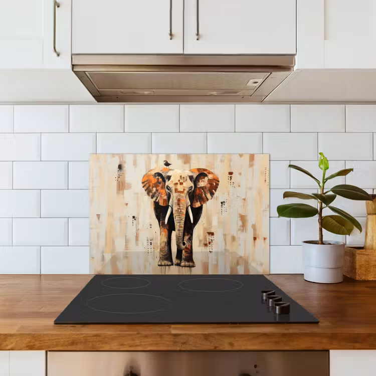 Spatscherm keuken - Olifant - Slurf - Mozaïek - Abstract — 6
