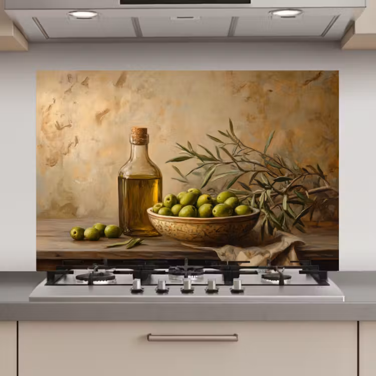 Spatscherm keuken - Olijven - Stilleven - Vintage — 1