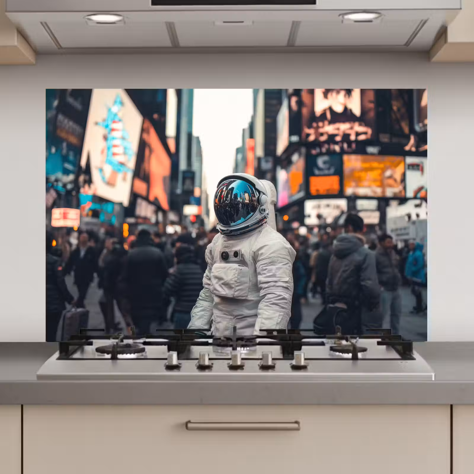 Spatscherm keuken - Stad - Mensen - Astronaut - Wit — 1
