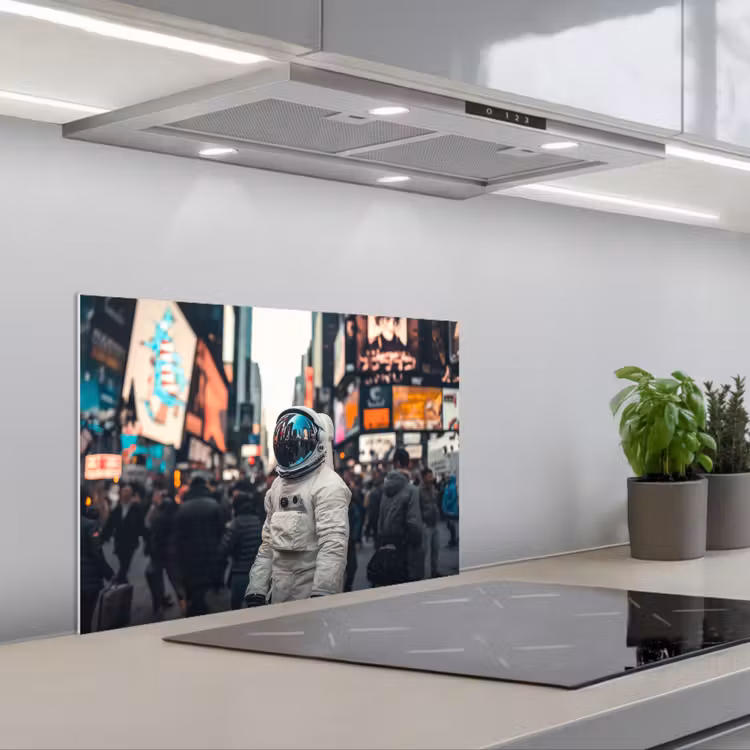 Spatscherm keuken - Stad - Mensen - Astronaut - Wit — 5