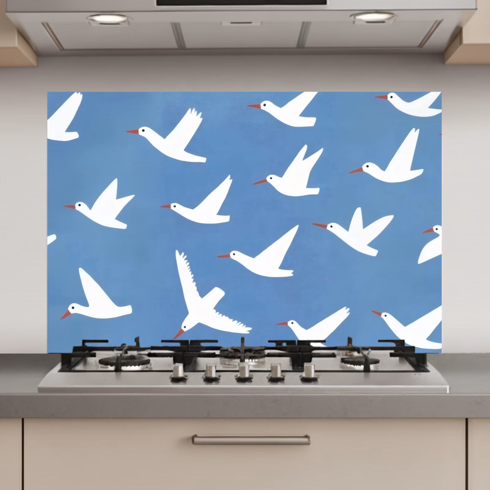 Spatscherm keuken - Vogels - Wit - Patroon — 1
