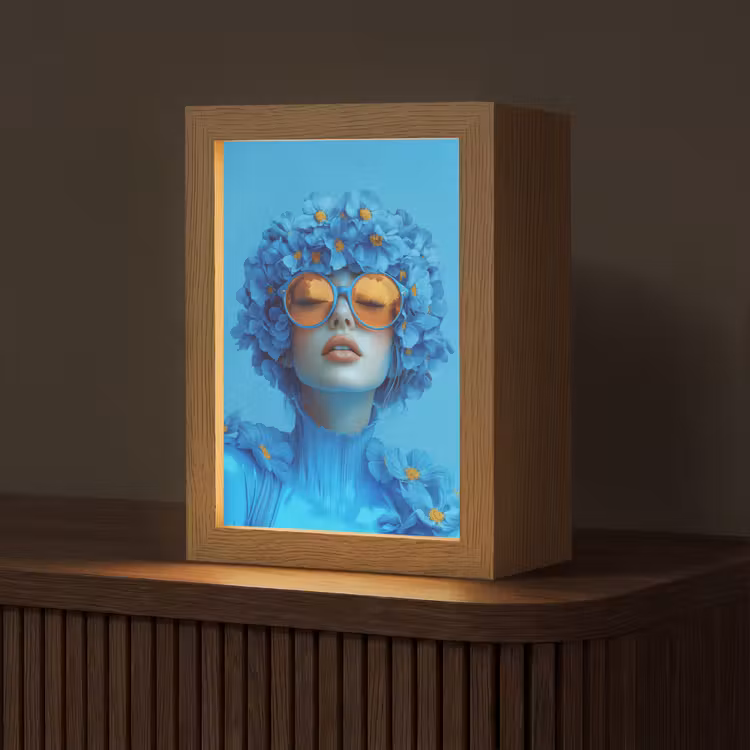 Tafellamp - Vrouw - Bloem - Blauw - Modern - Bril - Portret — 1