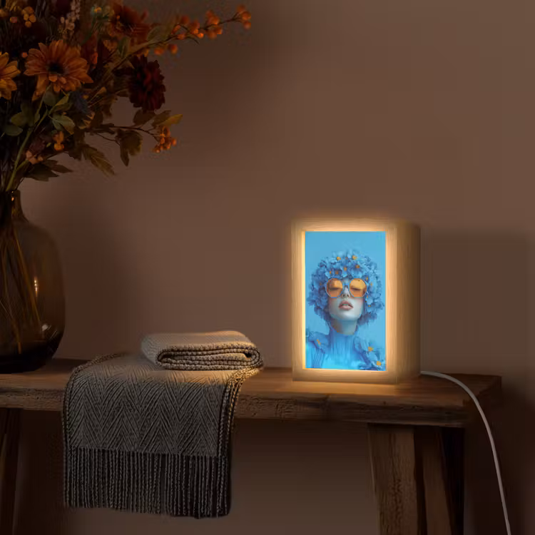 Tafellamp - Vrouw - Bloem - Blauw - Modern - Bril - Portret — 3
