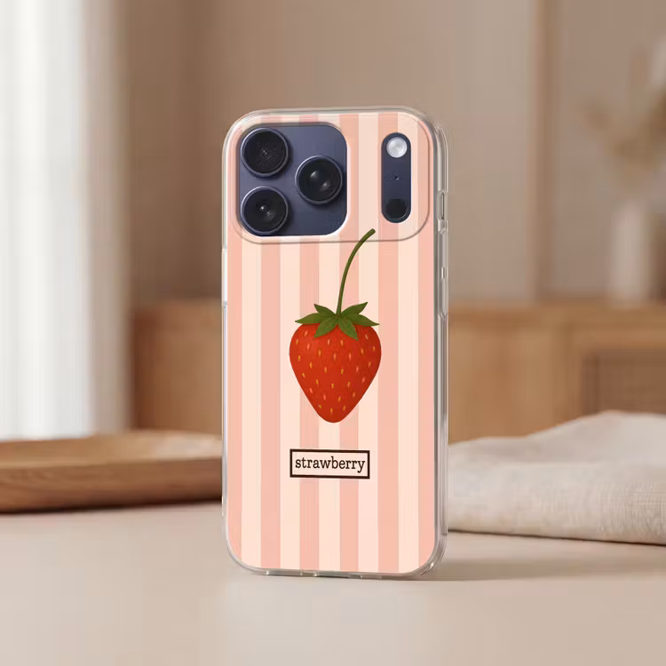 Telefoonhoesje - Aardbei - Strepen - Minimalistisch - Rood — 3