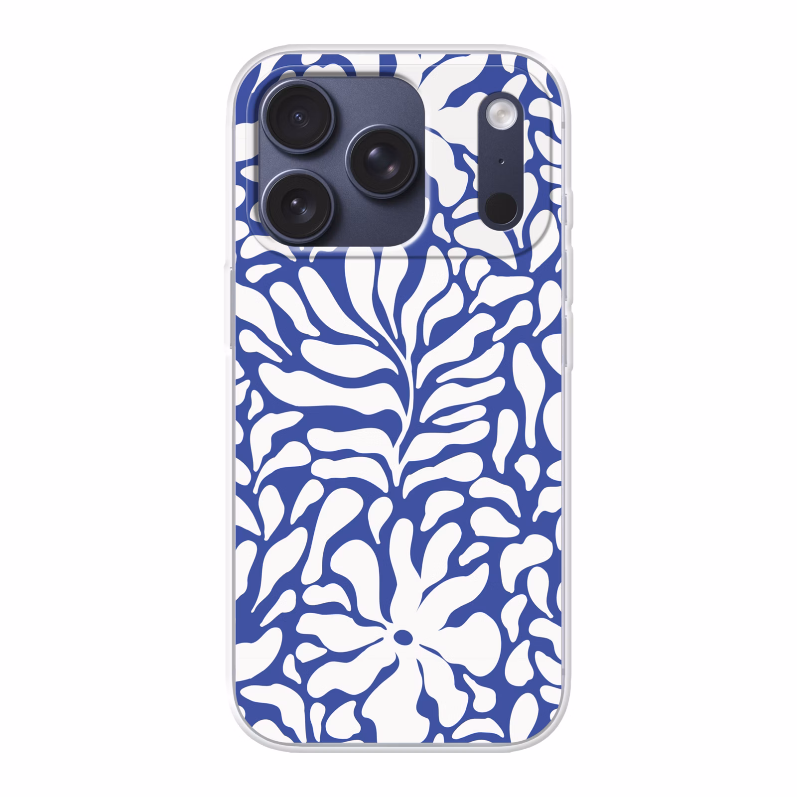 Telefoonhoesje - Bloemen patroon - Blauw - Wit - Bladeren — 1