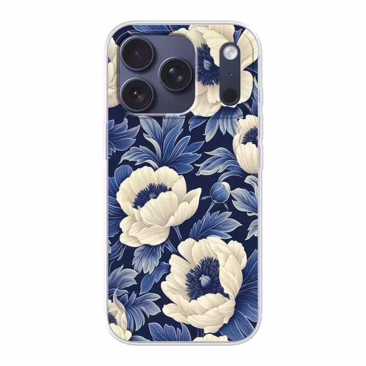 Telefoonhoesje - Bloemen - Patroon - Blauw - Wit — 1