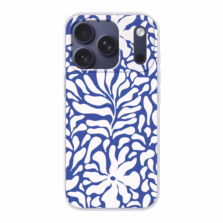 Telefoonhoesje - Bloemen patroon - Blauw - Wit - Bladeren — 1