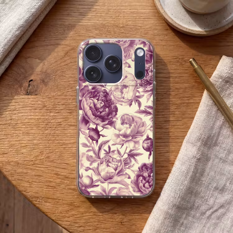 Telefoonhoesje - Bloemen - Patroon - Paars - Beige — 2
