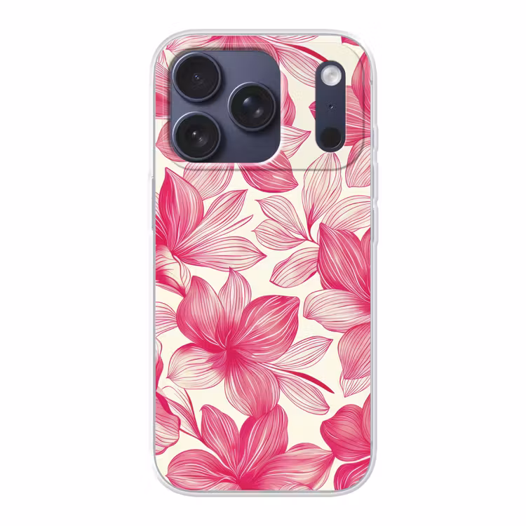 Telefoonhoesje - Bloemen - Patroon - Roze - Wit — 1