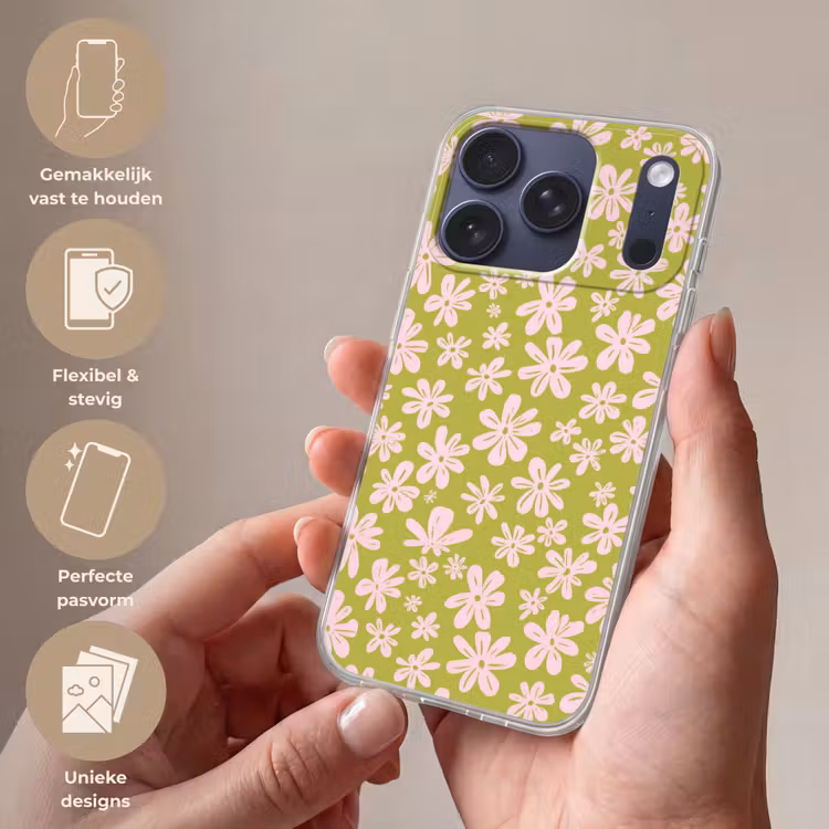Telefoonhoesje - Bloemen - Roze - Getekend - Patroon — 4