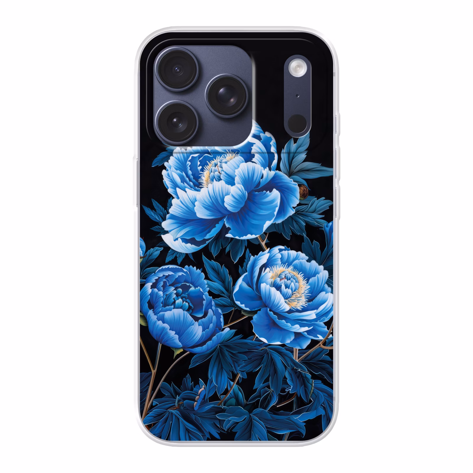 Telefoonhoesje - Bloemen - Zwart - Blauw - Modern — 1