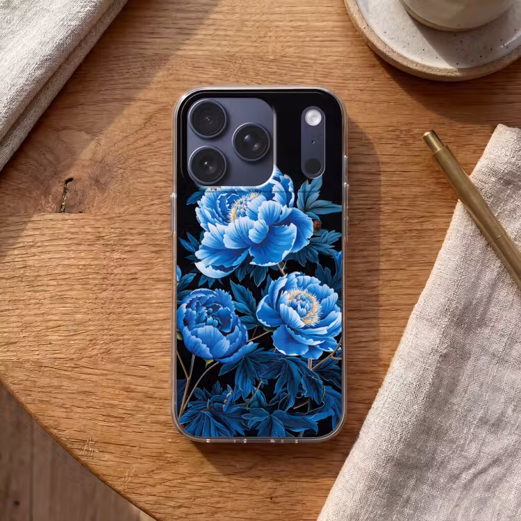 Telefoonhoesje - Bloemen - Zwart - Blauw - Modern — 2