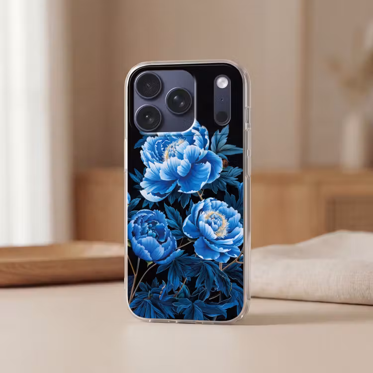 Telefoonhoesje - Bloemen - Zwart - Blauw - Modern — 3