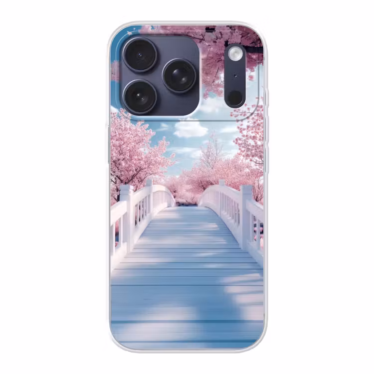Telefoonhoesje - Brug - Kersenbomen - Wit — 1