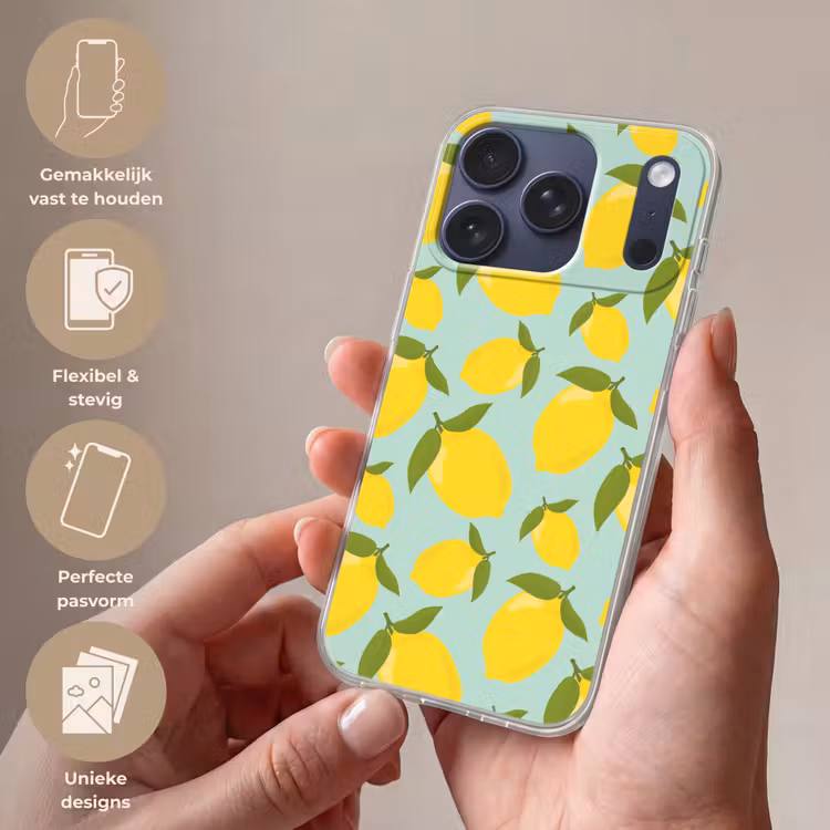 Telefoonhoesje - Citroenen patroon - Geel - Blauw - Patroon - Vruchten — 4