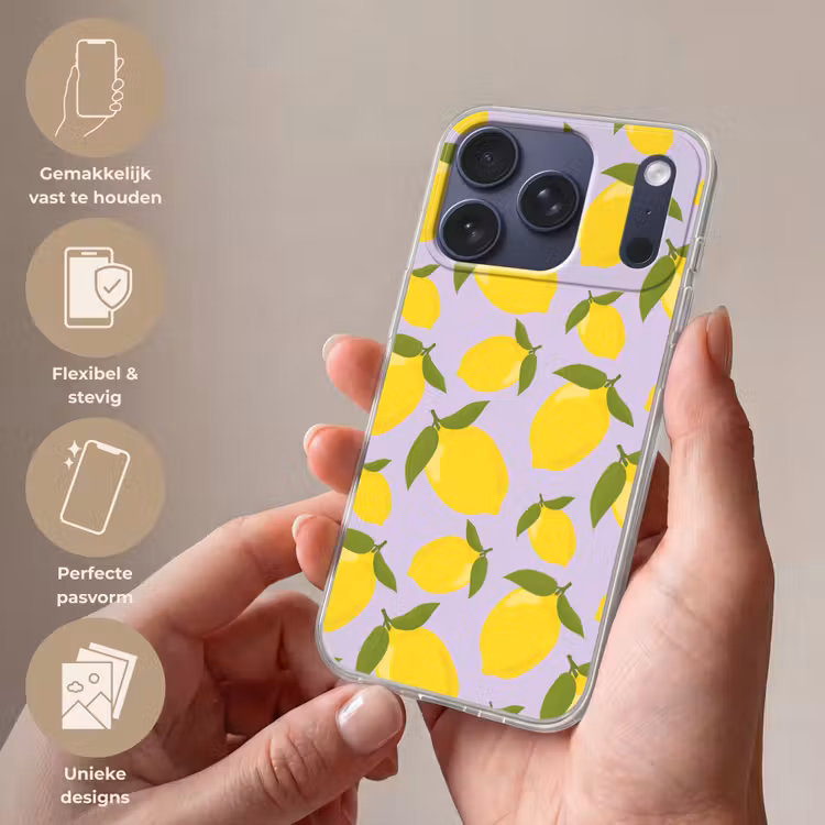 Telefoonhoesje - Citroenen patroon - Geel - Paars - Patroon - Vruchten — 4
