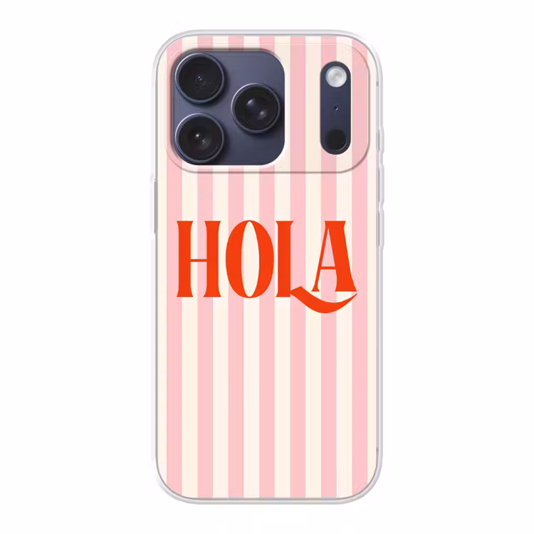 Telefoonhoesje - Hola - Quote -  Strepen - Pastel - Roze - Rood - Wit — 1