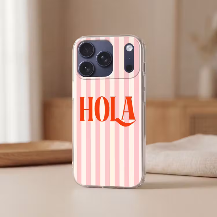 Telefoonhoesje - Hola - Quote -  Strepen - Pastel - Roze - Rood - Wit — 3