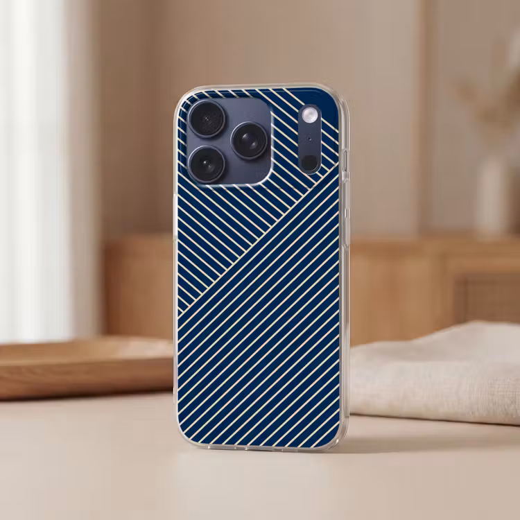 Telefoonhoesje - Lijnen - Abstract - Blauw - Wit - Minimalistisch — 3