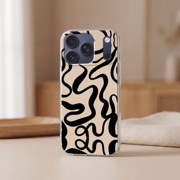 Telefoonhoesje - Lijnen - Zwart - Beige - Abstract - Minimalistisch — 3