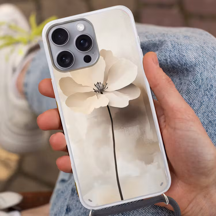 Telefoonhoesje met koord - Bloem - Beige - Verf - Schaduw — 2