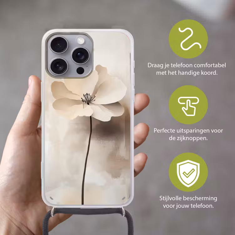 Telefoonhoesje met koord - Bloem - Beige - Verf - Schaduw — 4