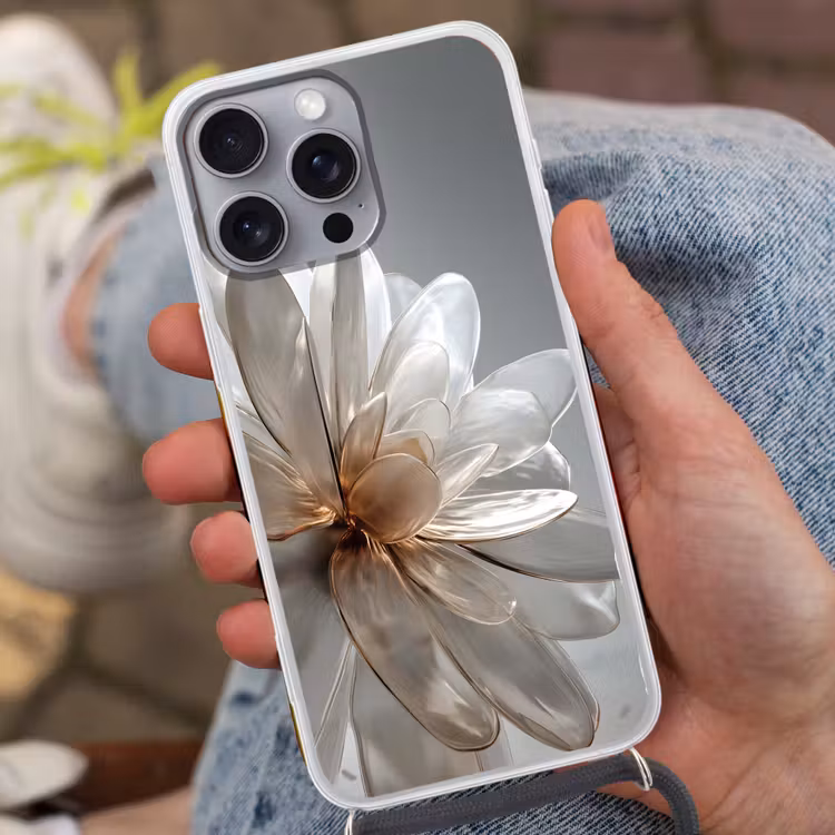 Telefoonhoesje met koord - Bloem - Wit - Neutraal — 2