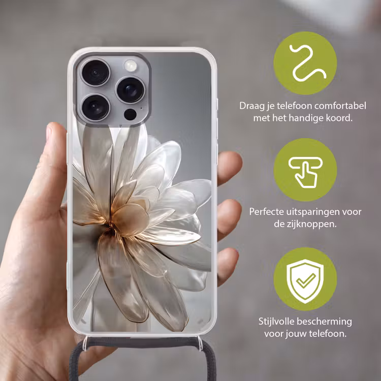 Telefoonhoesje met koord - Bloem - Wit - Neutraal — 4