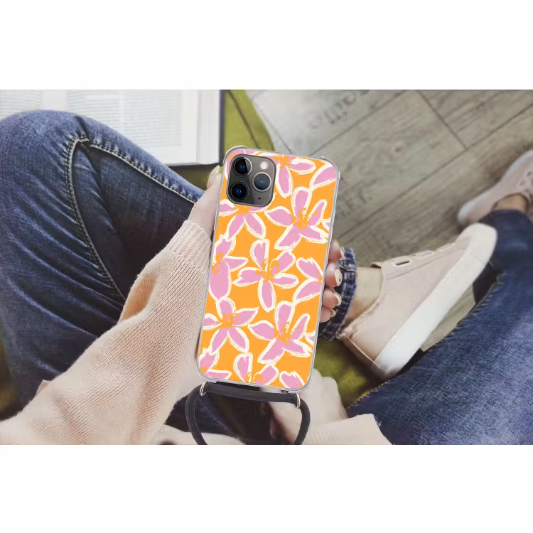 Telefoonhoesje met koord - Bloemen - Patroon - Roze - Oranje — 2