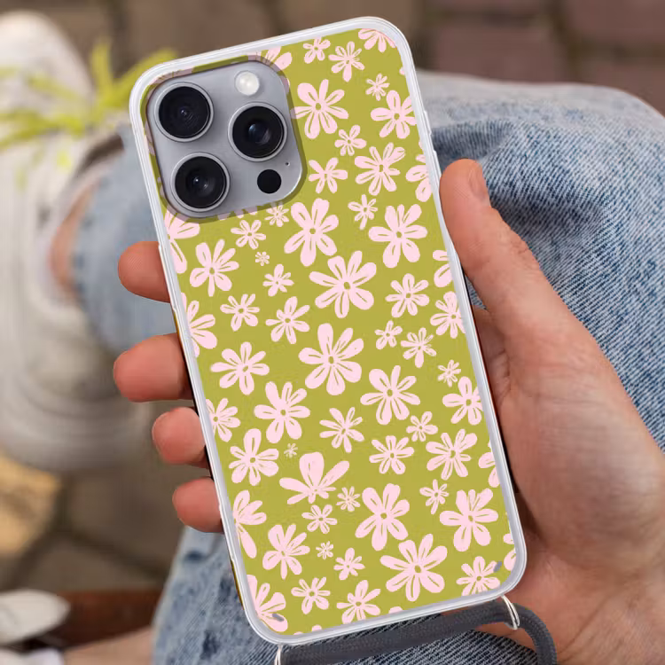 Telefoonhoesje met koord - Bloemen - Roze - Getekend - Patroon — 2