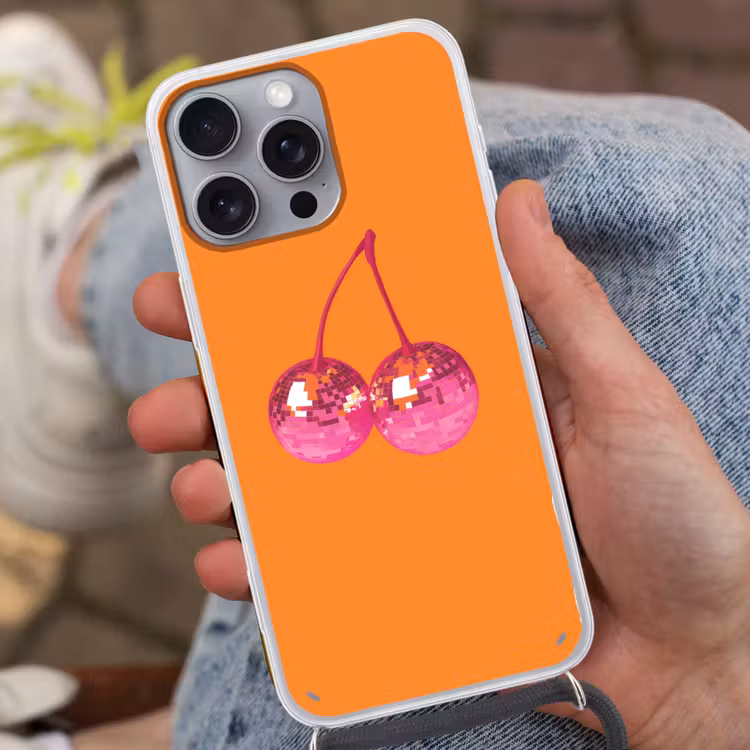 Telefoonhoesje met koord - Discoballen - Kers - Spiegels - Roze — 2