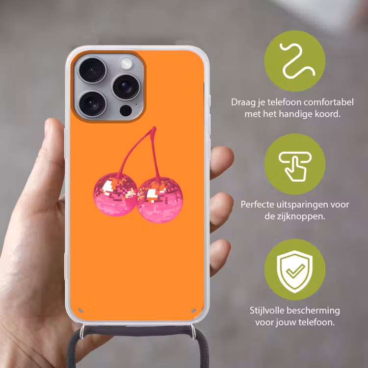 Telefoonhoesje met koord - Discoballen - Kers - Spiegels - Roze — 4