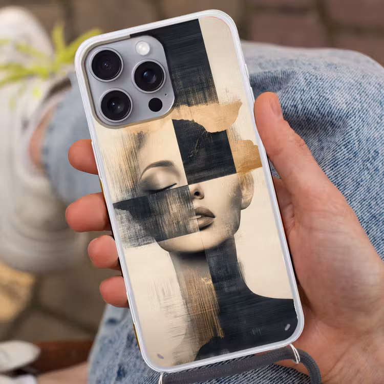 Telefoonhoesje met koord - Goud - Vrouw - Rechthoeken — 2
