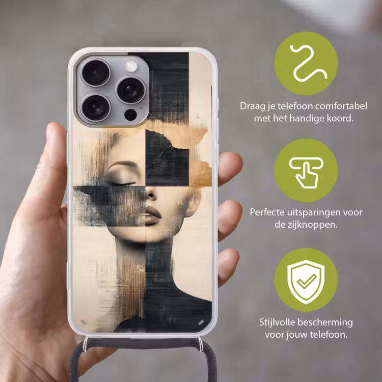 Telefoonhoesje met koord - Goud - Vrouw - Rechthoeken — 4
