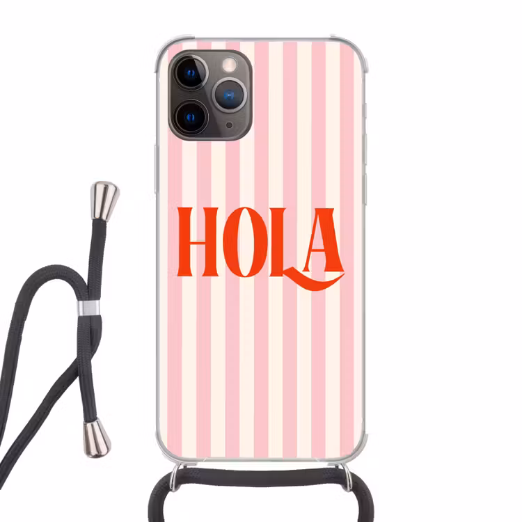 Telefoonhoesje met koord - Hola - Quote -  Strepen - Pastel - Roze - Rood - Wit — 1