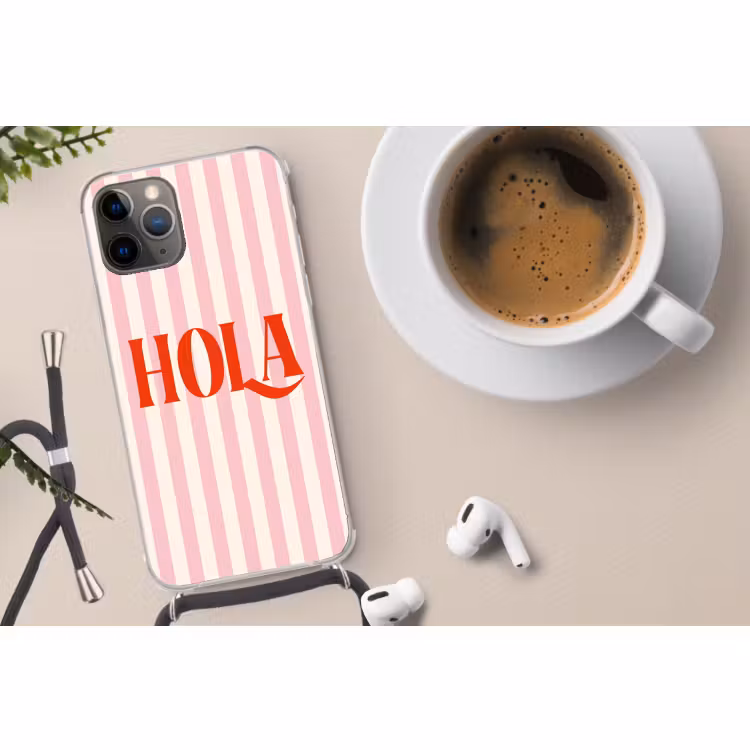 Telefoonhoesje met koord - Hola - Quote -  Strepen - Pastel - Roze - Rood - Wit — 4